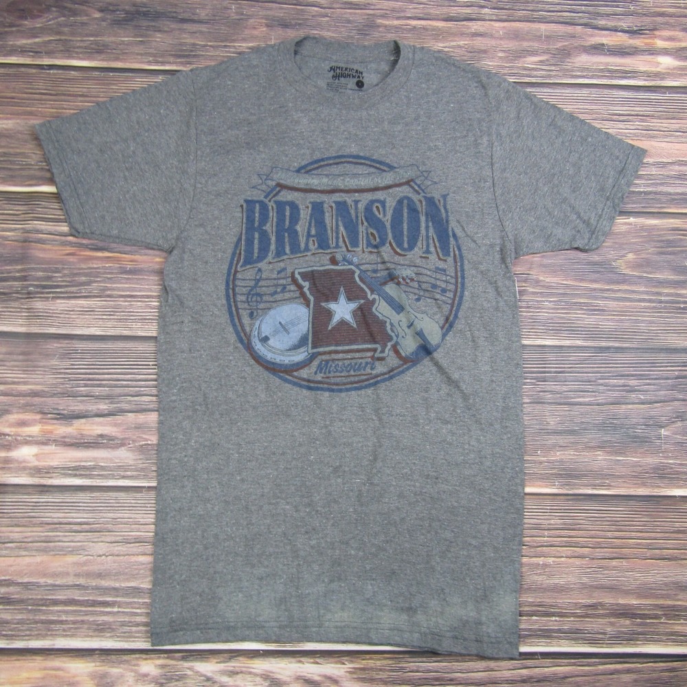 American Highway Adult Small Gray Graphic Tee T Shirt Branson Missouri